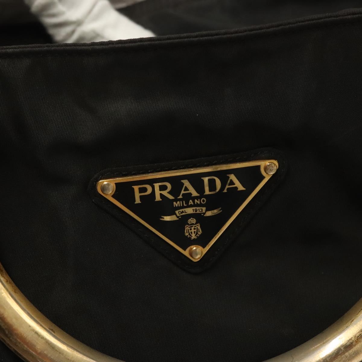 PRADA Hand Bag Nylon Black Gold Auth bs27856
