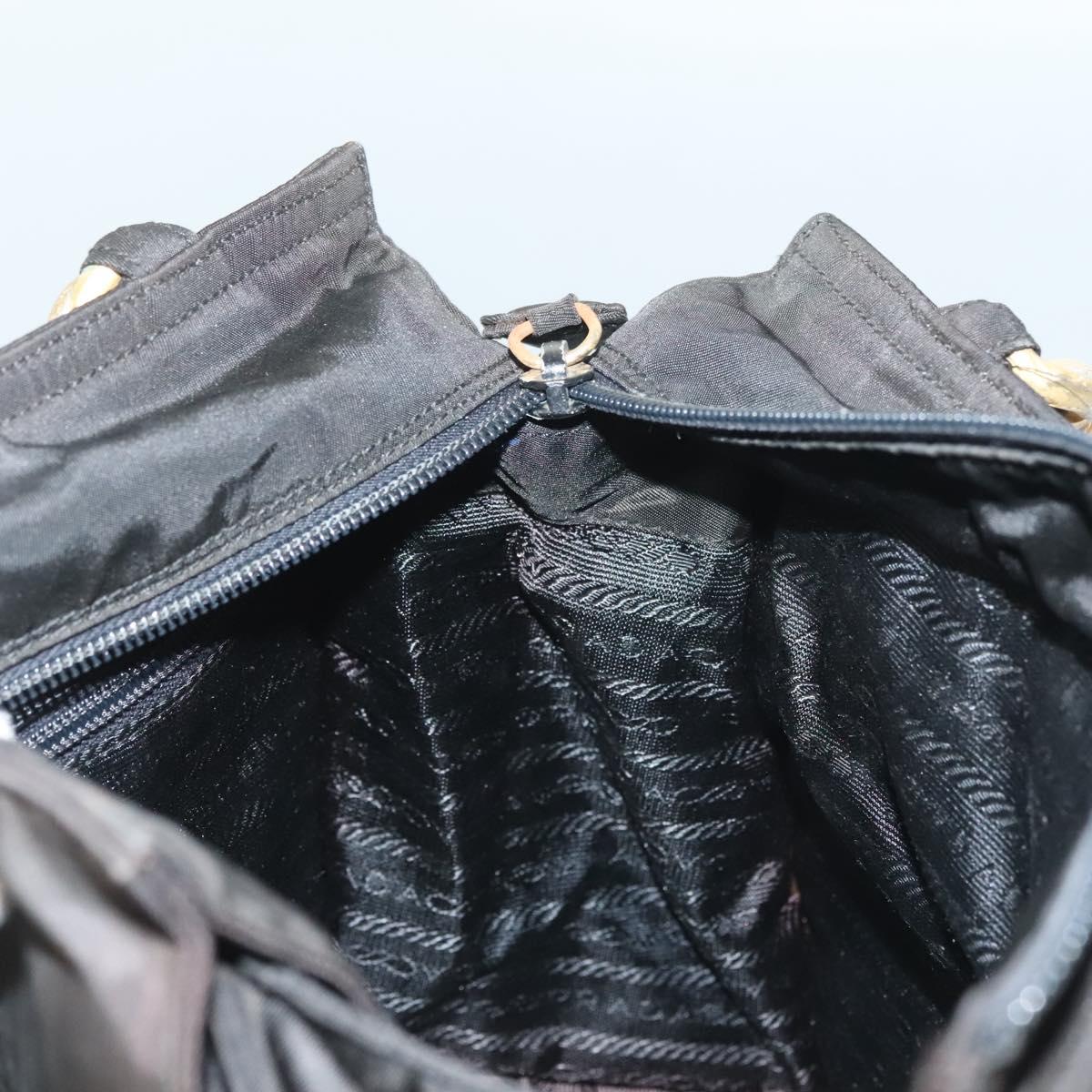 PRADA Hand Bag Nylon Black Gold Auth bs27856