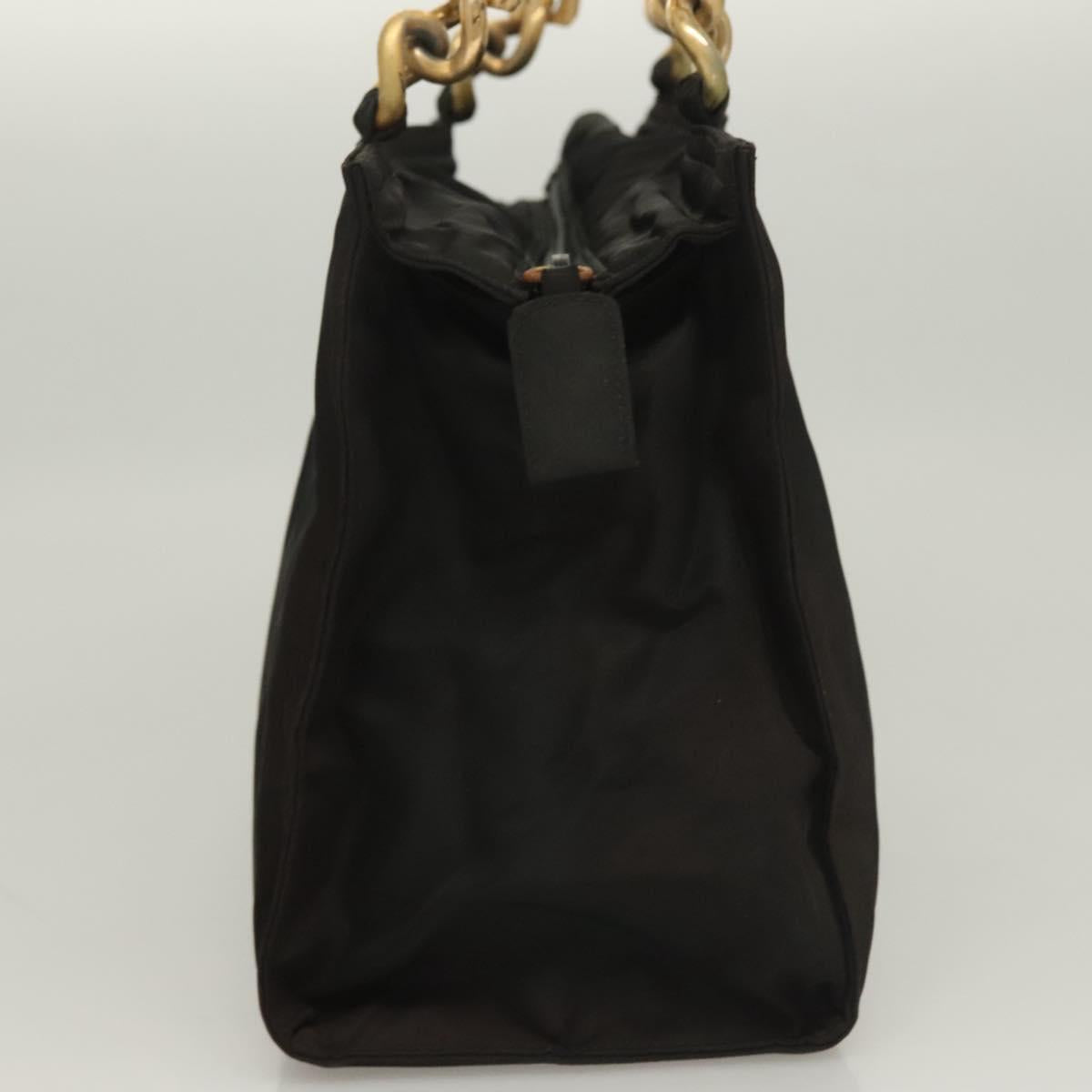 PRADA Hand Bag Nylon Black Gold Auth bs27856