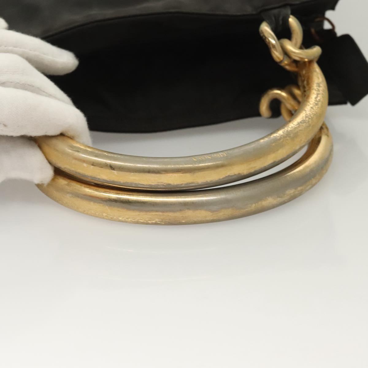 PRADA Hand Bag Nylon Black Gold Auth bs27856