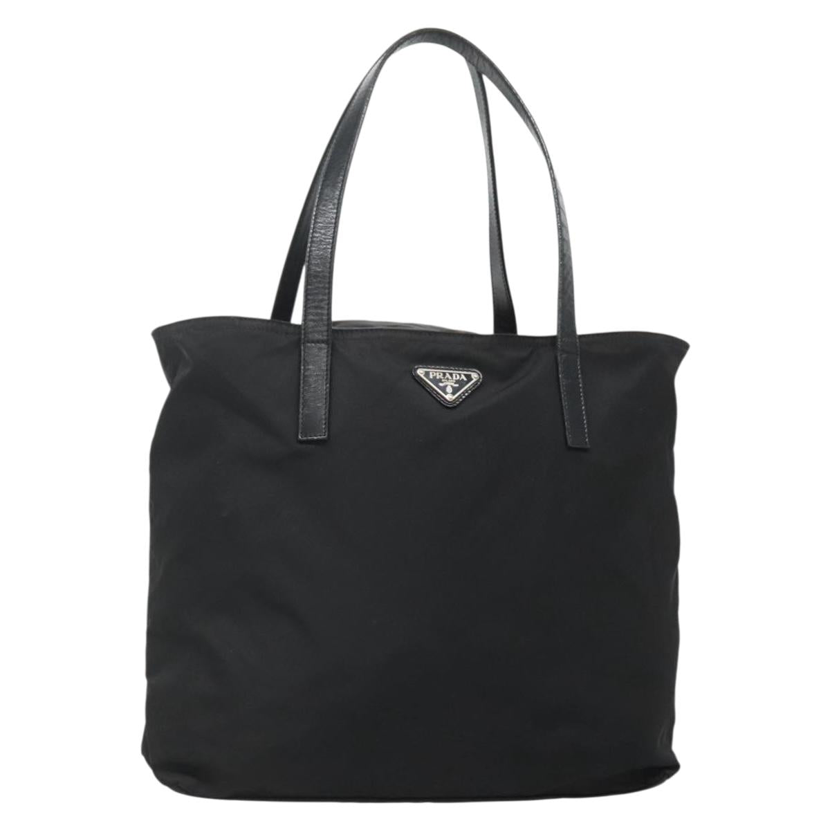PRADA Tote Bag Nylon Black Silver Auth bs27858