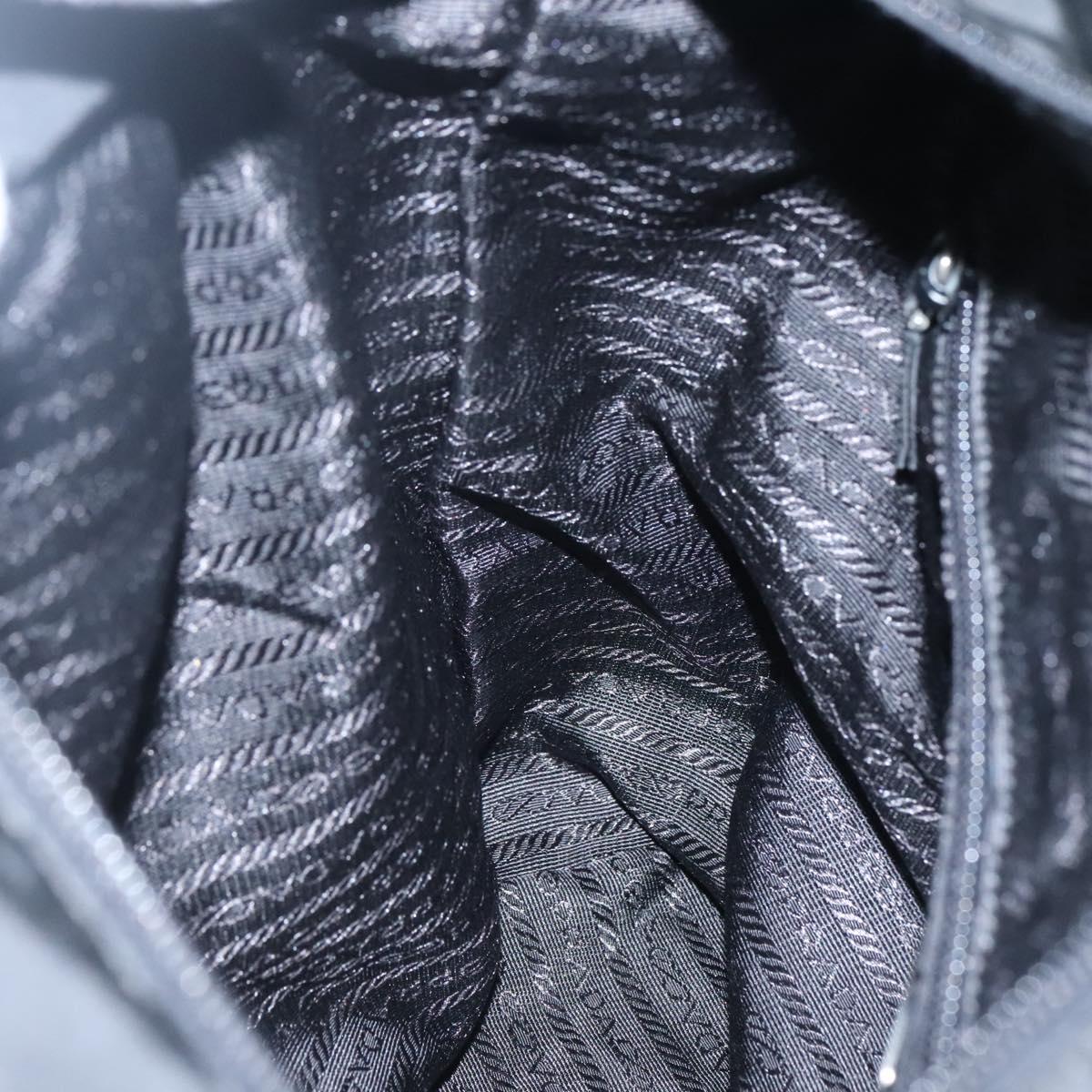 PRADA Tote Bag Nylon Black Silver Auth bs27858