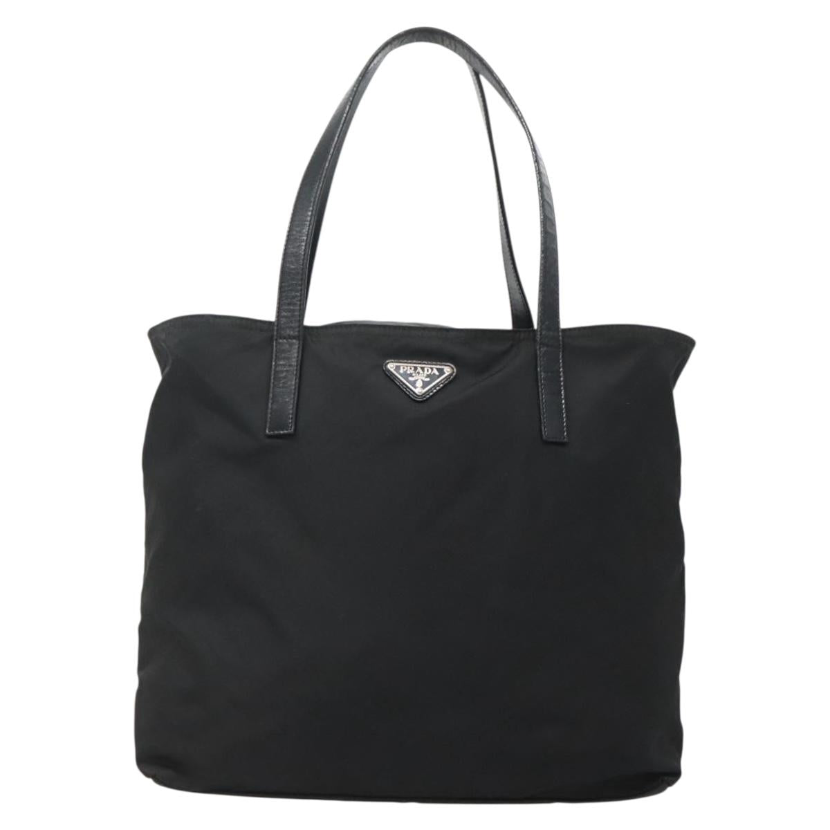 PRADA Tote Bag Nylon Black Silver Auth bs27858