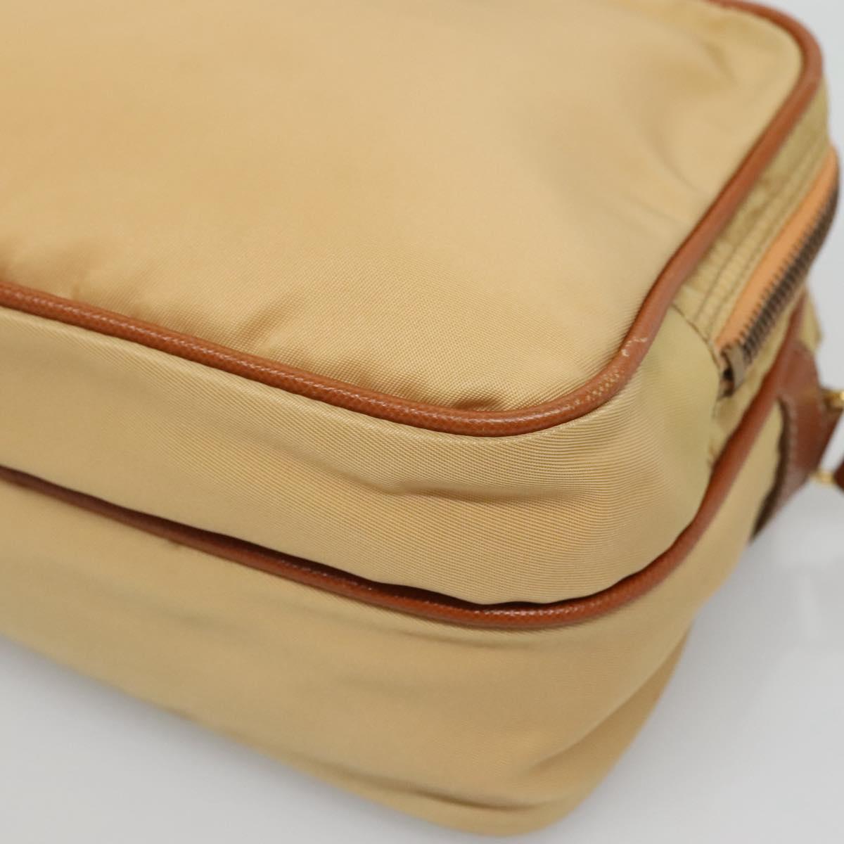 PRADA Shoulder Bag Nylon Beige Gold Auth bs27865