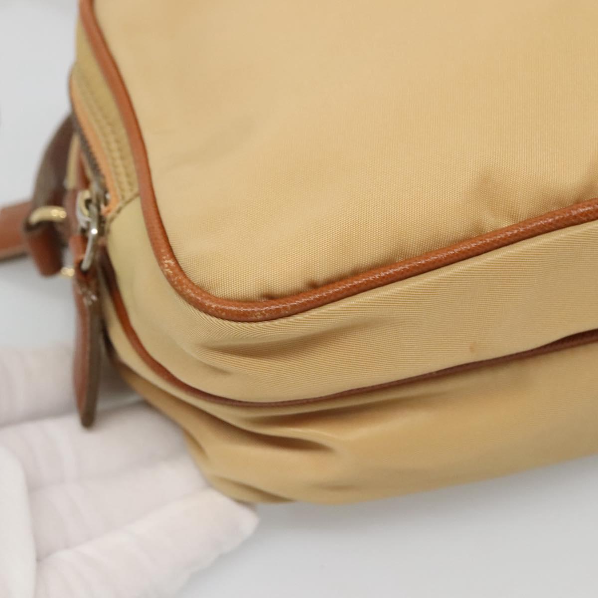 PRADA Shoulder Bag Nylon Beige Gold Auth bs27865