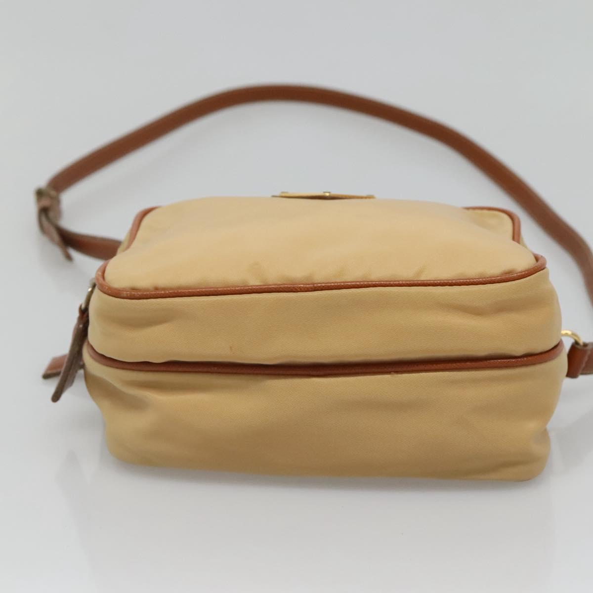 PRADA Shoulder Bag Nylon Beige Gold Auth bs27865