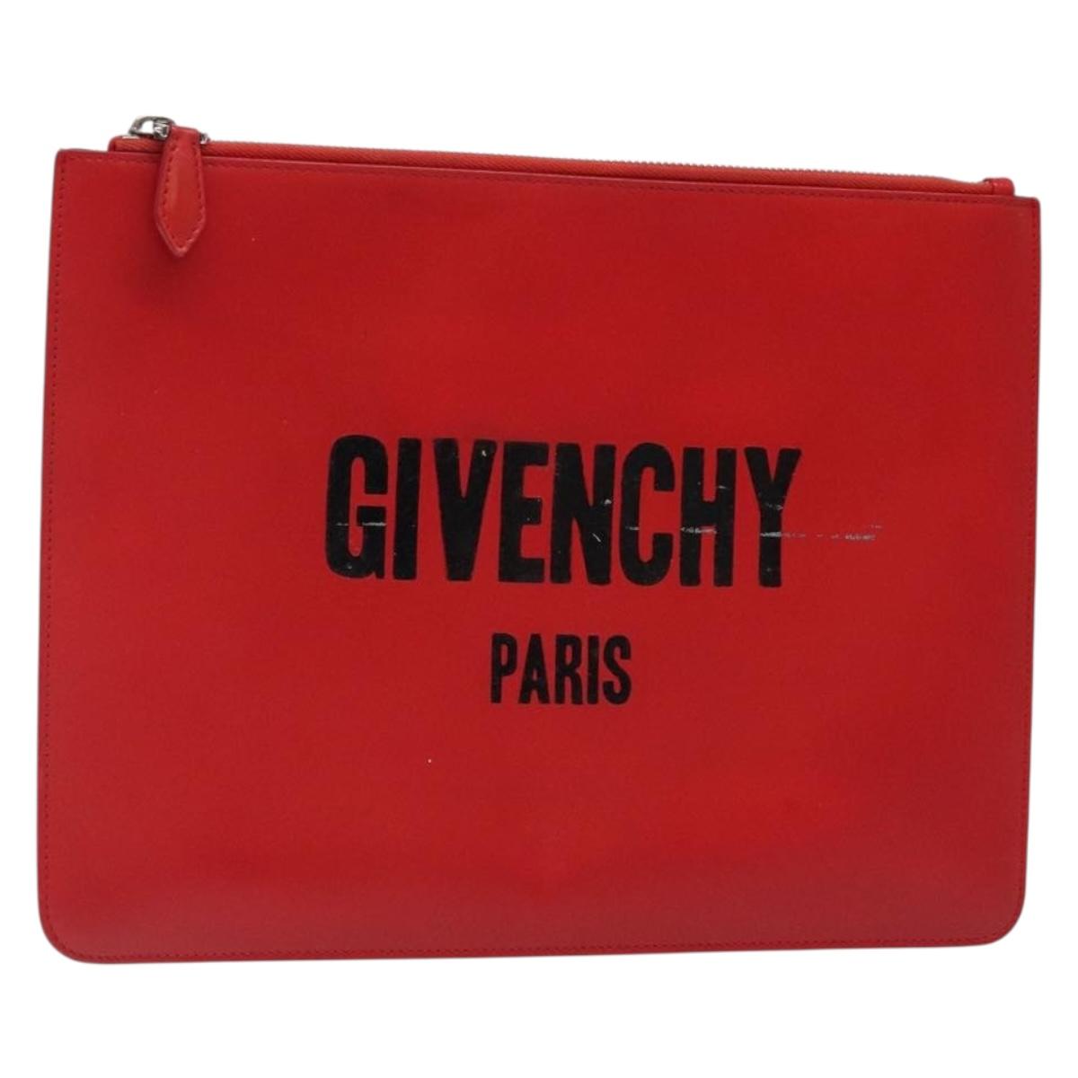 GIVENCHY Clutch Bag Leather Red Silver Auth bs27868