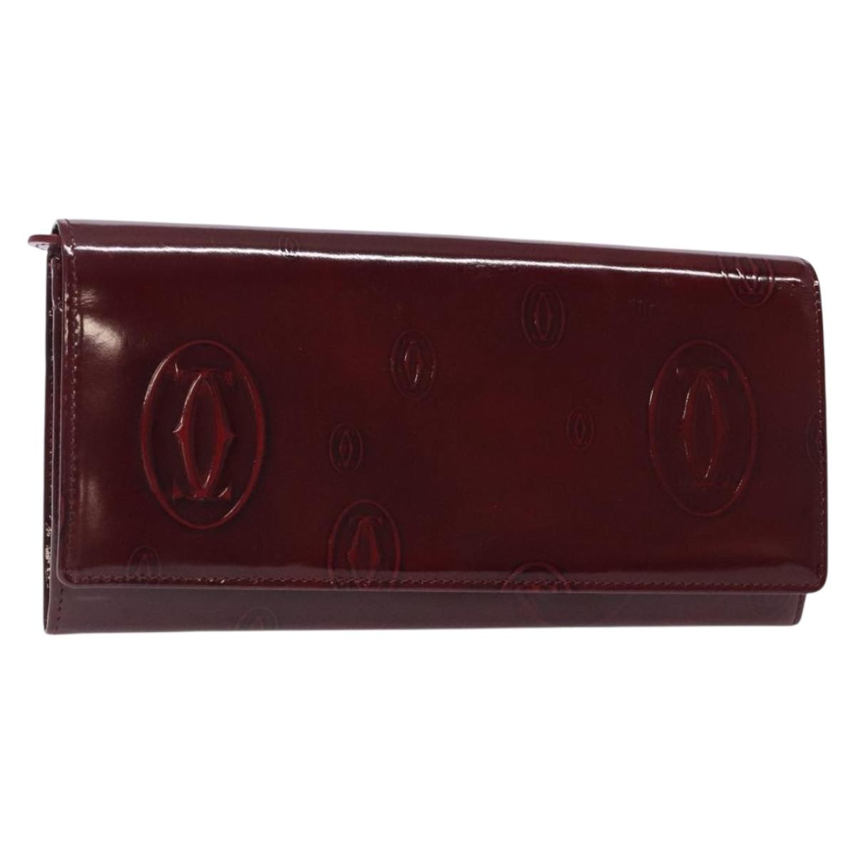CARTIER Happy Birthday Long Wallet Enamel Bordeaux Auth bs27880