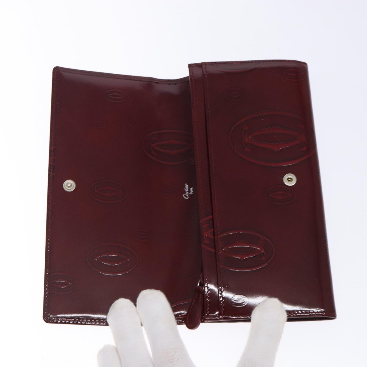 CARTIER Happy Birthday Long Wallet Enamel Bordeaux Auth bs27880