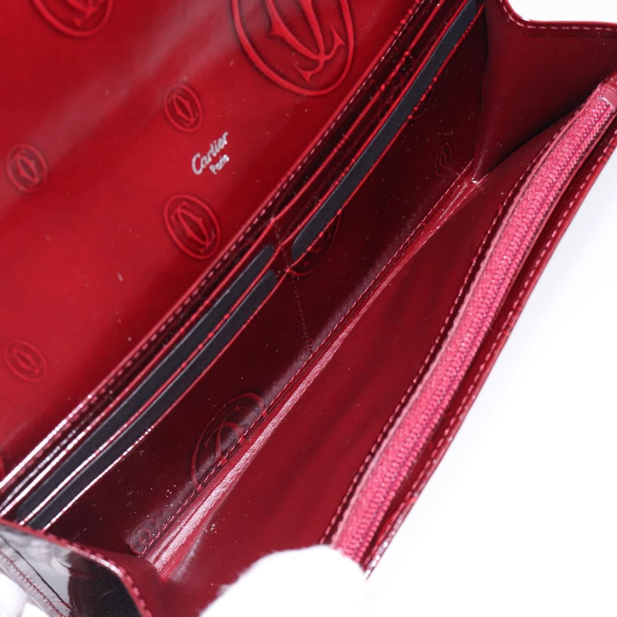 CARTIER Happy Birthday Long Wallet Enamel Bordeaux Auth bs27880