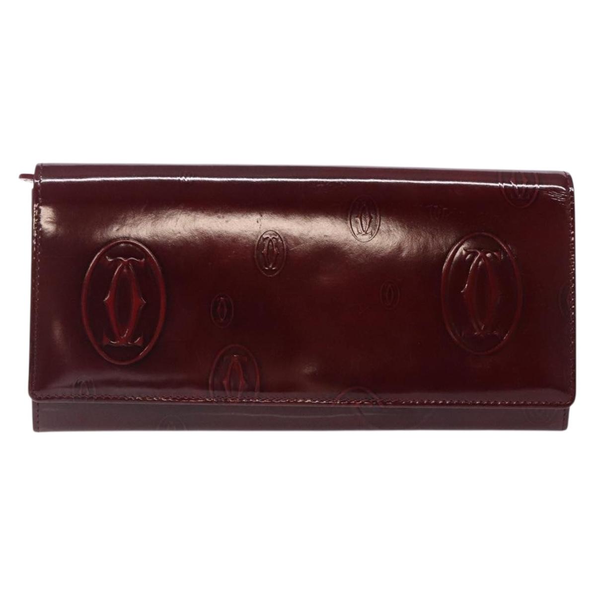 CARTIER Happy Birthday Long Wallet Enamel Bordeaux Auth bs27880