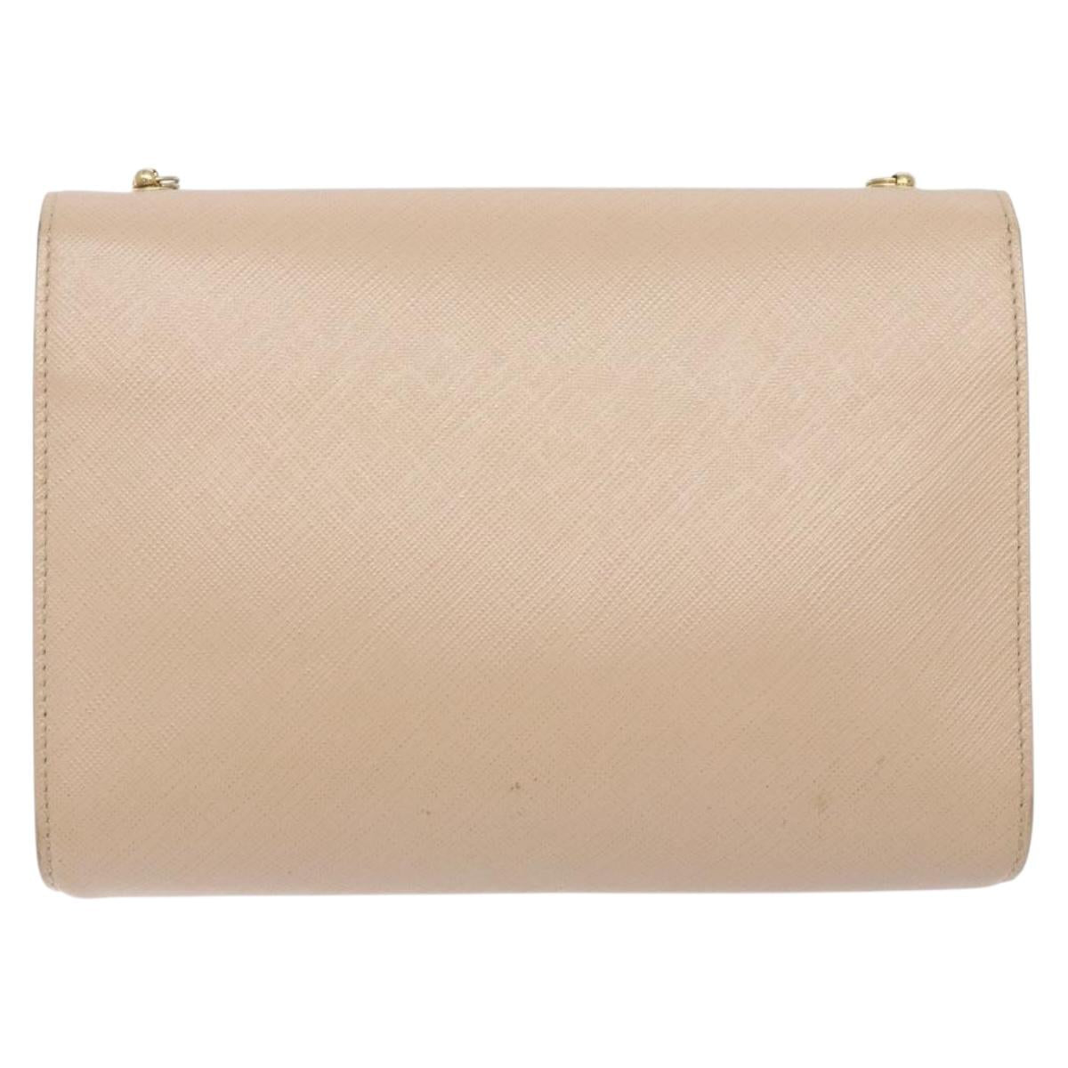 Salvatore Ferragamo Chain Vala Shoulder Bag Leather Beige Gold Auth bs27881