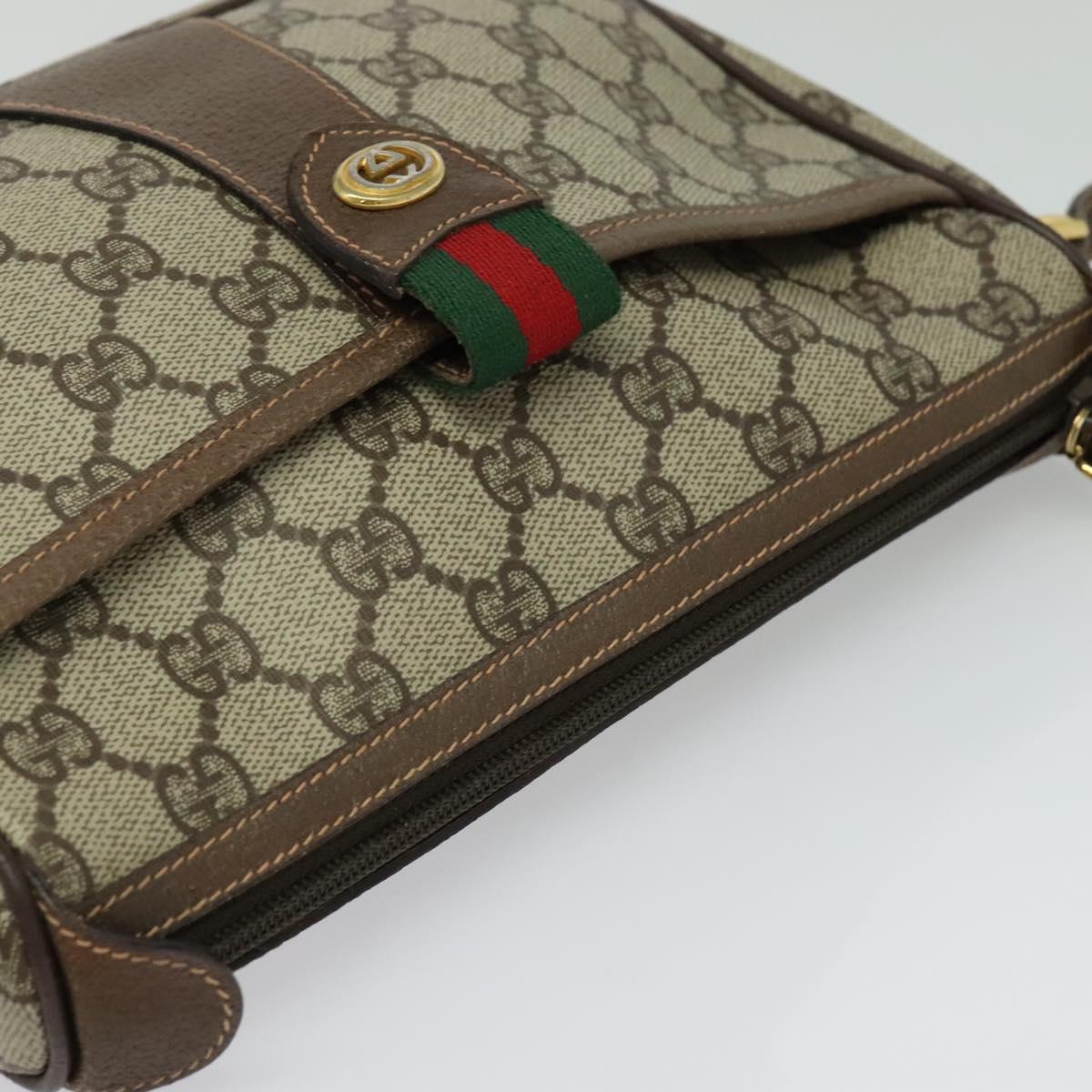 GUCCI GG Supreme Web Sherry Line Bag PVC Beige Gold 89 02 032 Auth bs27889