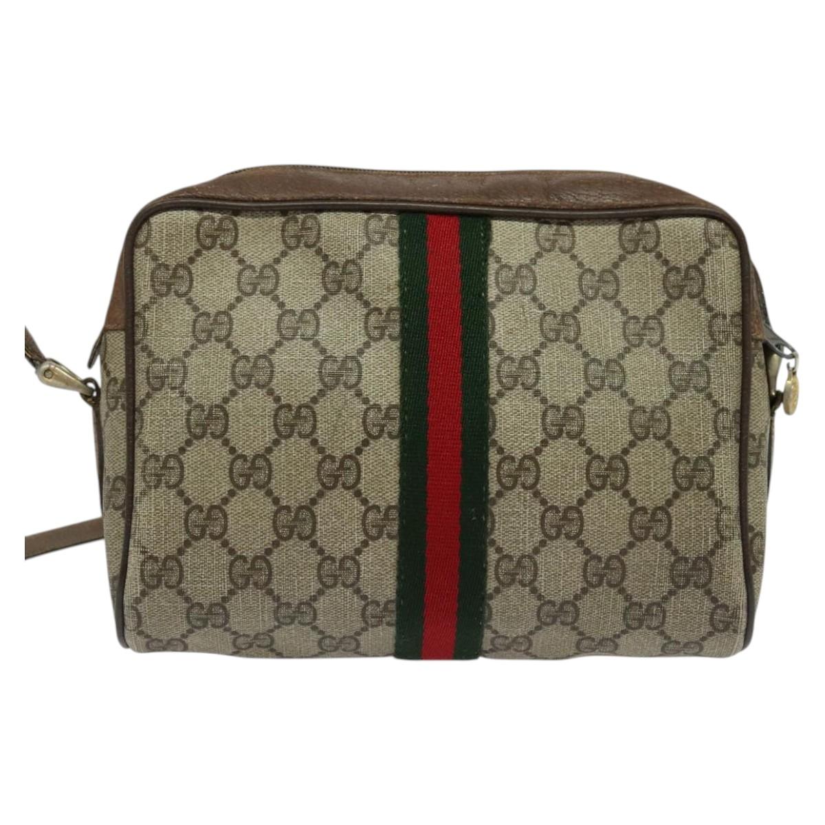 GUCCI GG Supreme Web Sherry Line Bag PVC Beige Gold 56 02 004 Auth bs27890