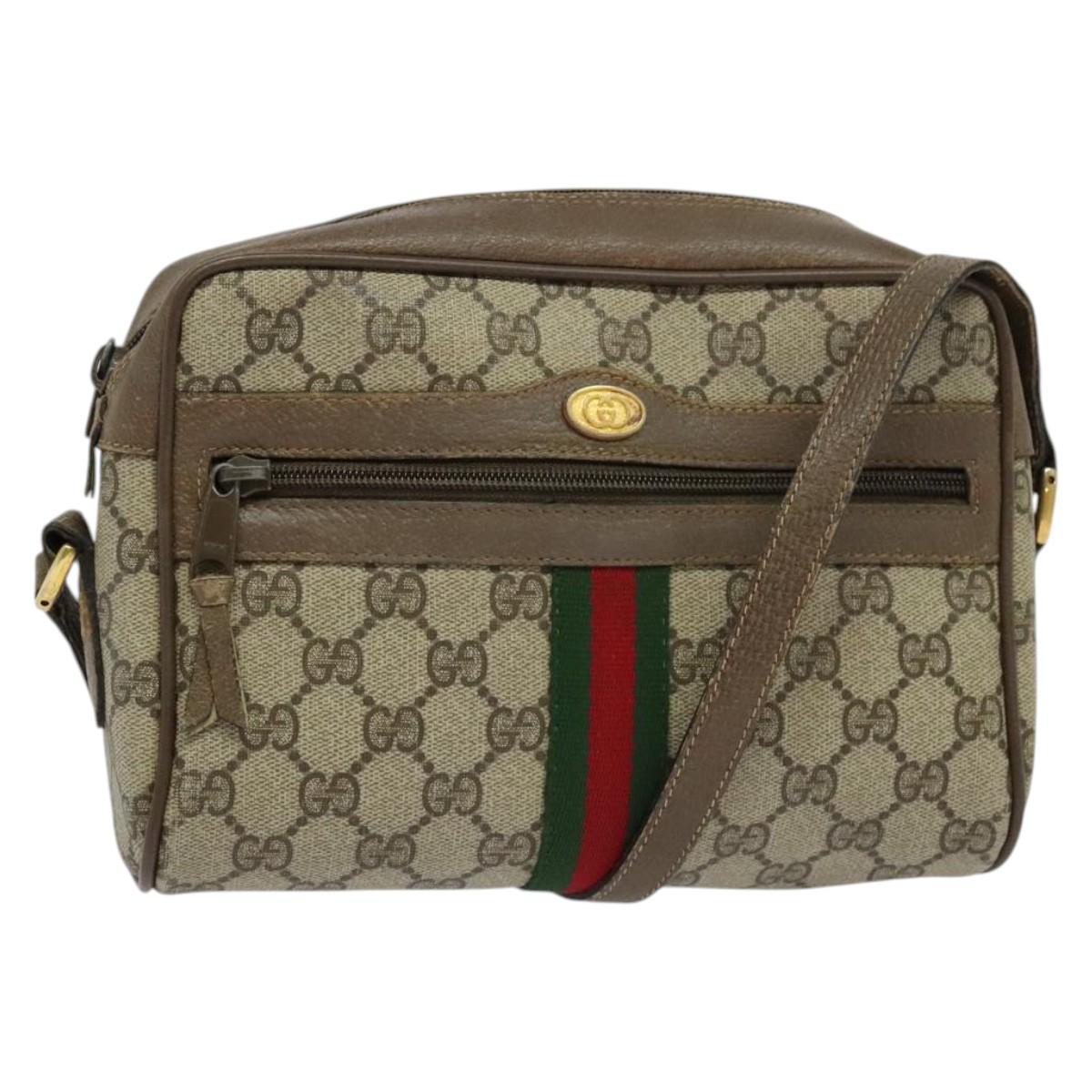 GUCCI GG Supreme Web Sherry Line Bag PVC Beige Gold 98 02 004 Auth bs27891