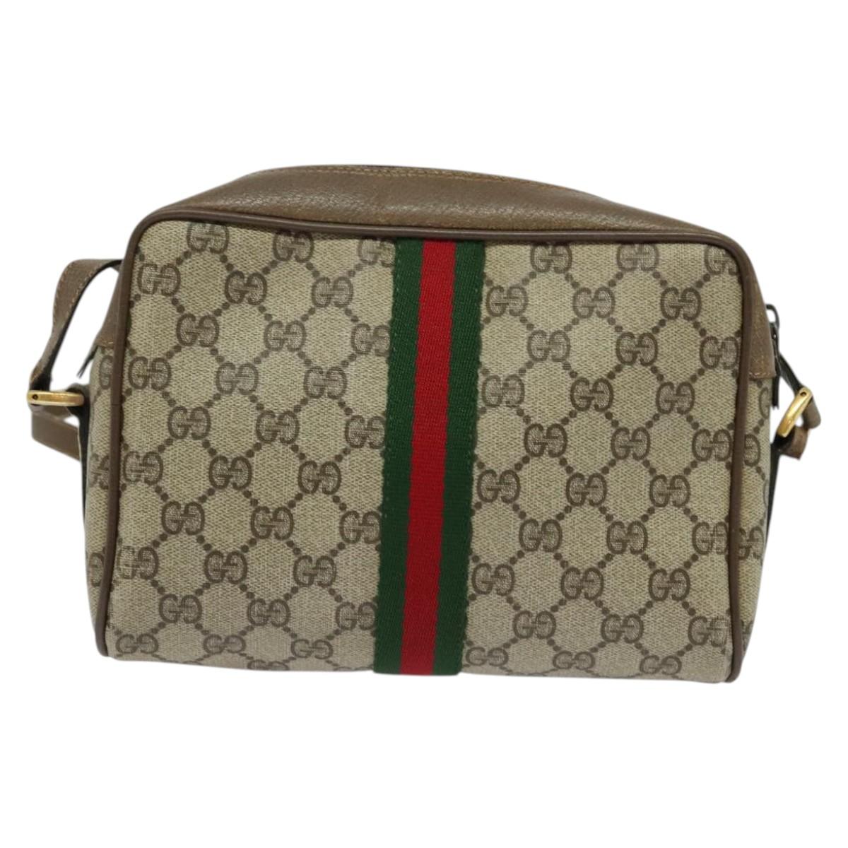 GUCCI GG Supreme Web Sherry Line Bag PVC Beige Gold 98 02 004 Auth bs27891