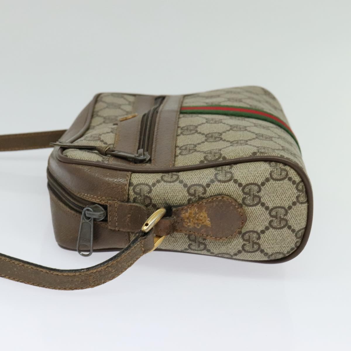 GUCCI GG Supreme Web Sherry Line Bag PVC Beige Gold 98 02 004 Auth bs27891