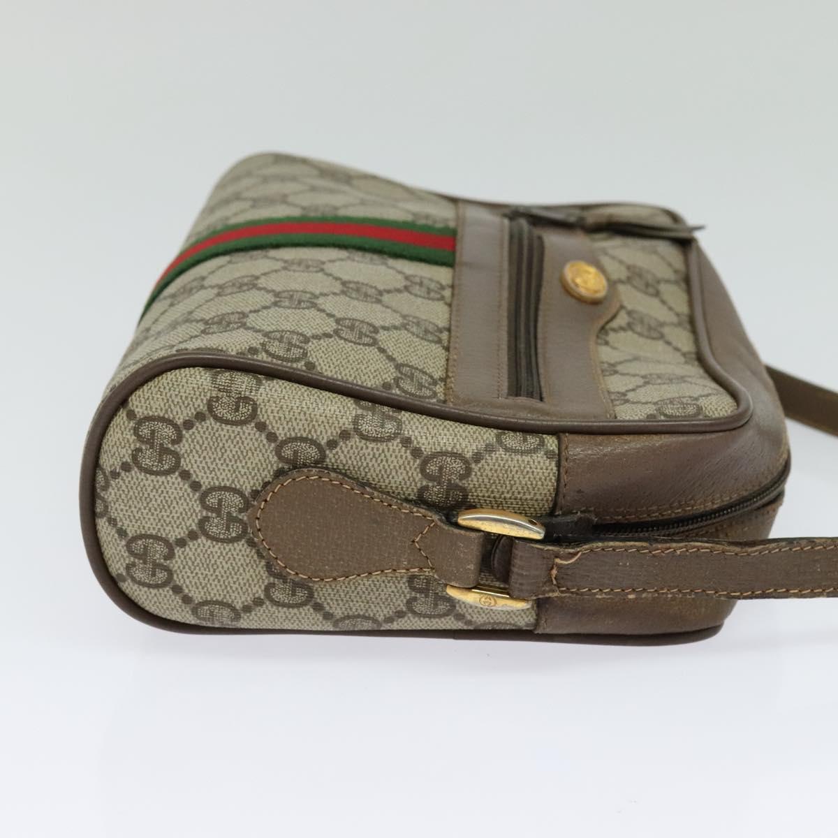 GUCCI GG Supreme Web Sherry Line Bag PVC Beige Gold 98 02 004 Auth bs27891