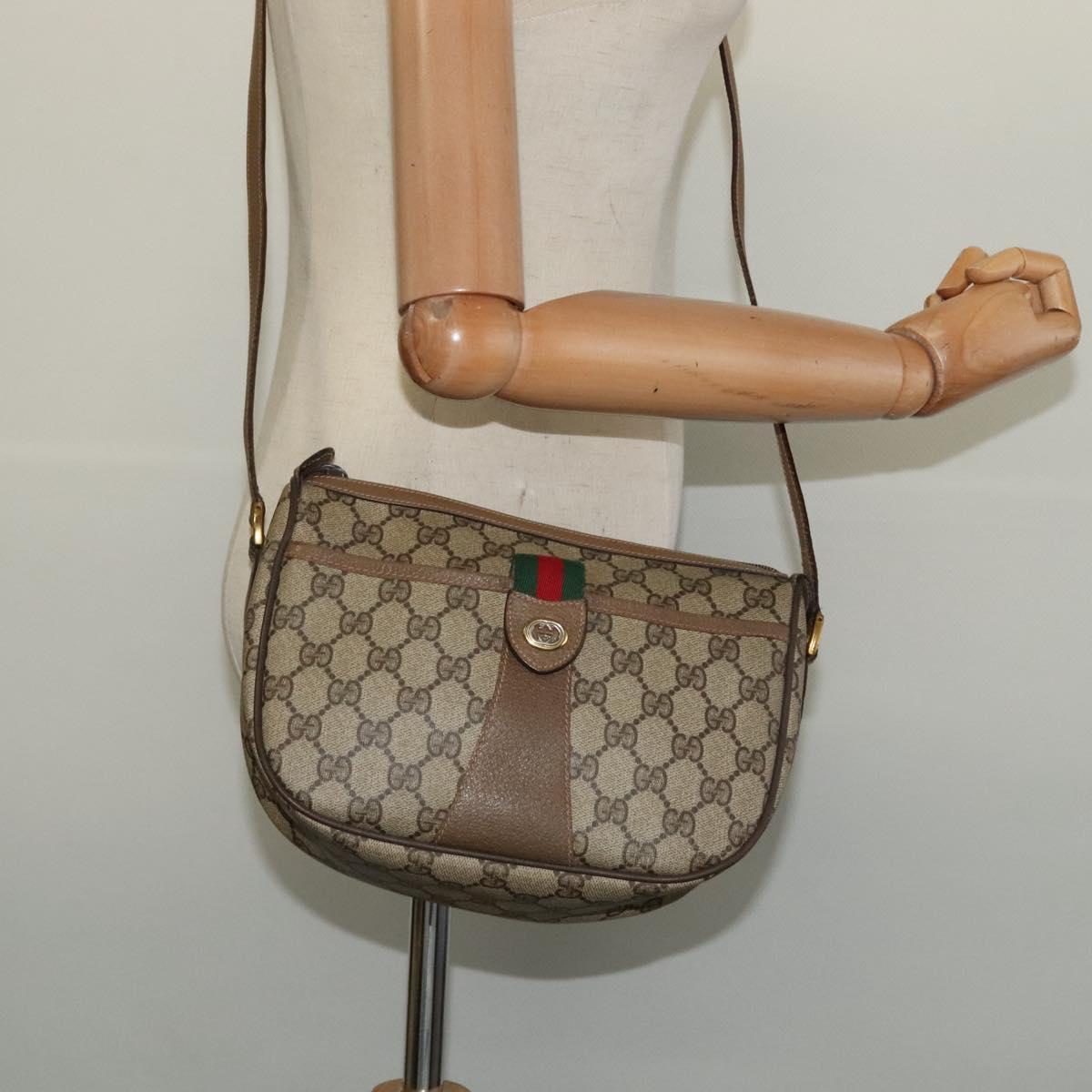 GUCCI GG Supreme Web Sherry Line Bag PVC Beige Gold 89 02 032 Auth bs27894