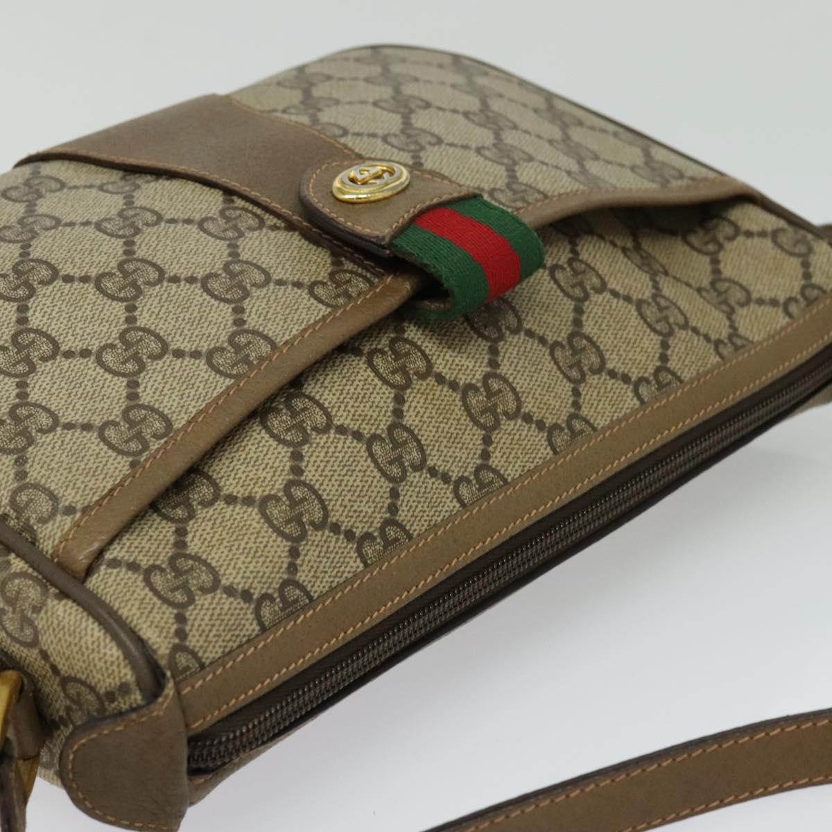 GUCCI GG Supreme Web Sherry Line Bag PVC Beige Gold 89 02 032 Auth bs27894