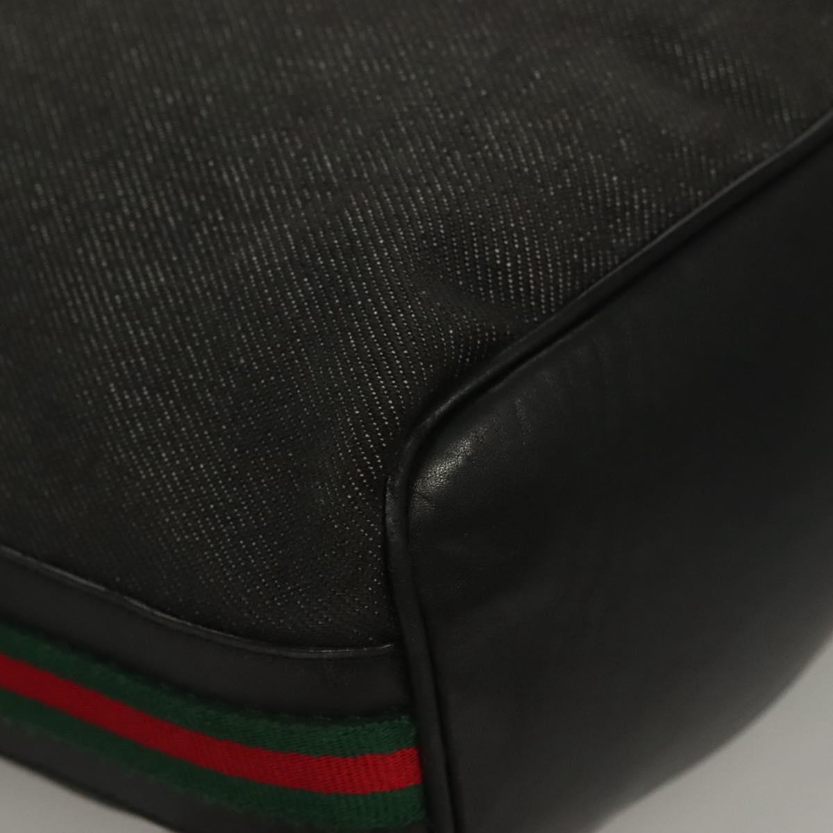 GUCCI Web Sherry Line Shoulder Bag Denim Black Gold 73884 Auth bs27901