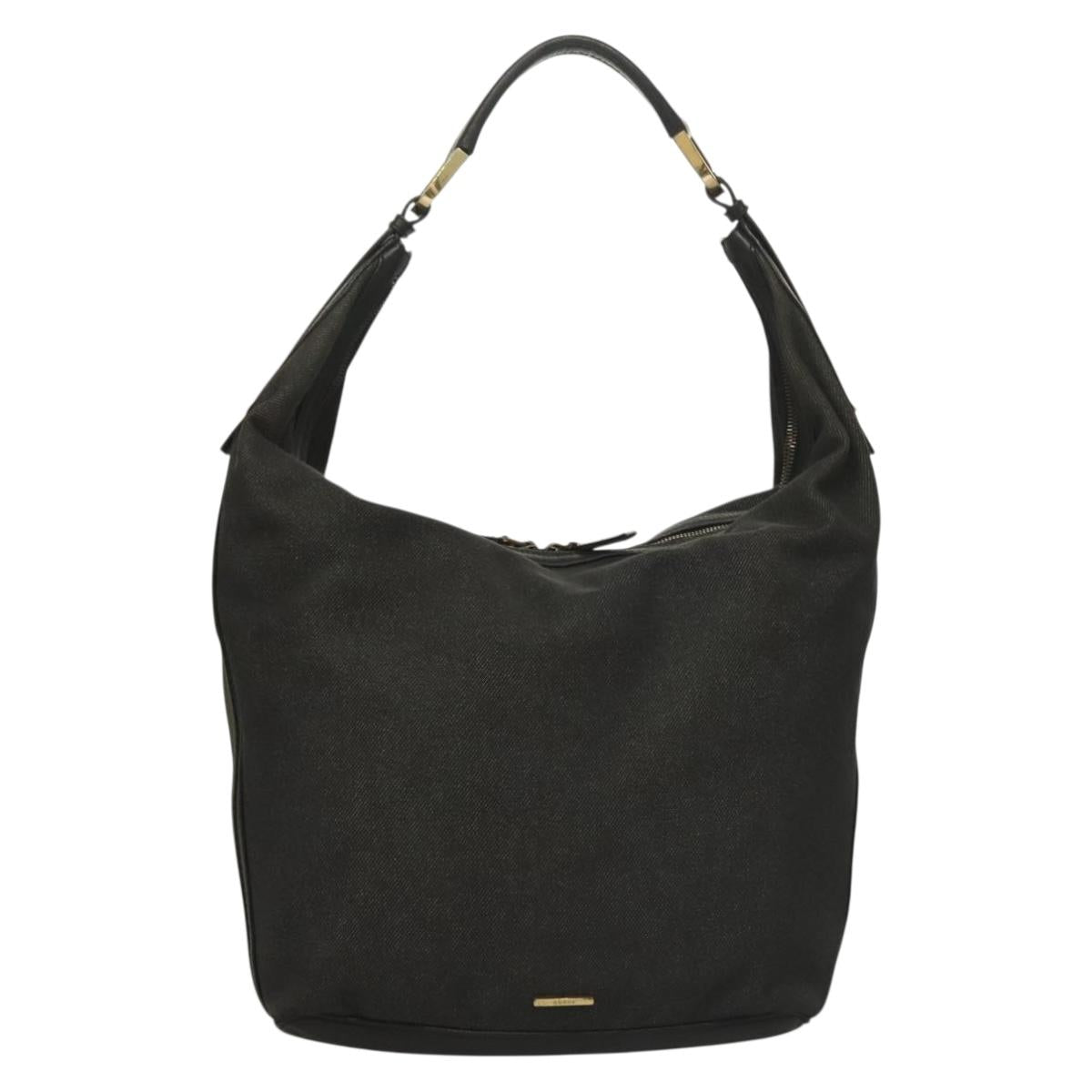 GUCCI Web Sherry Line Shoulder Bag Denim Black Gold 73884 Auth bs27901