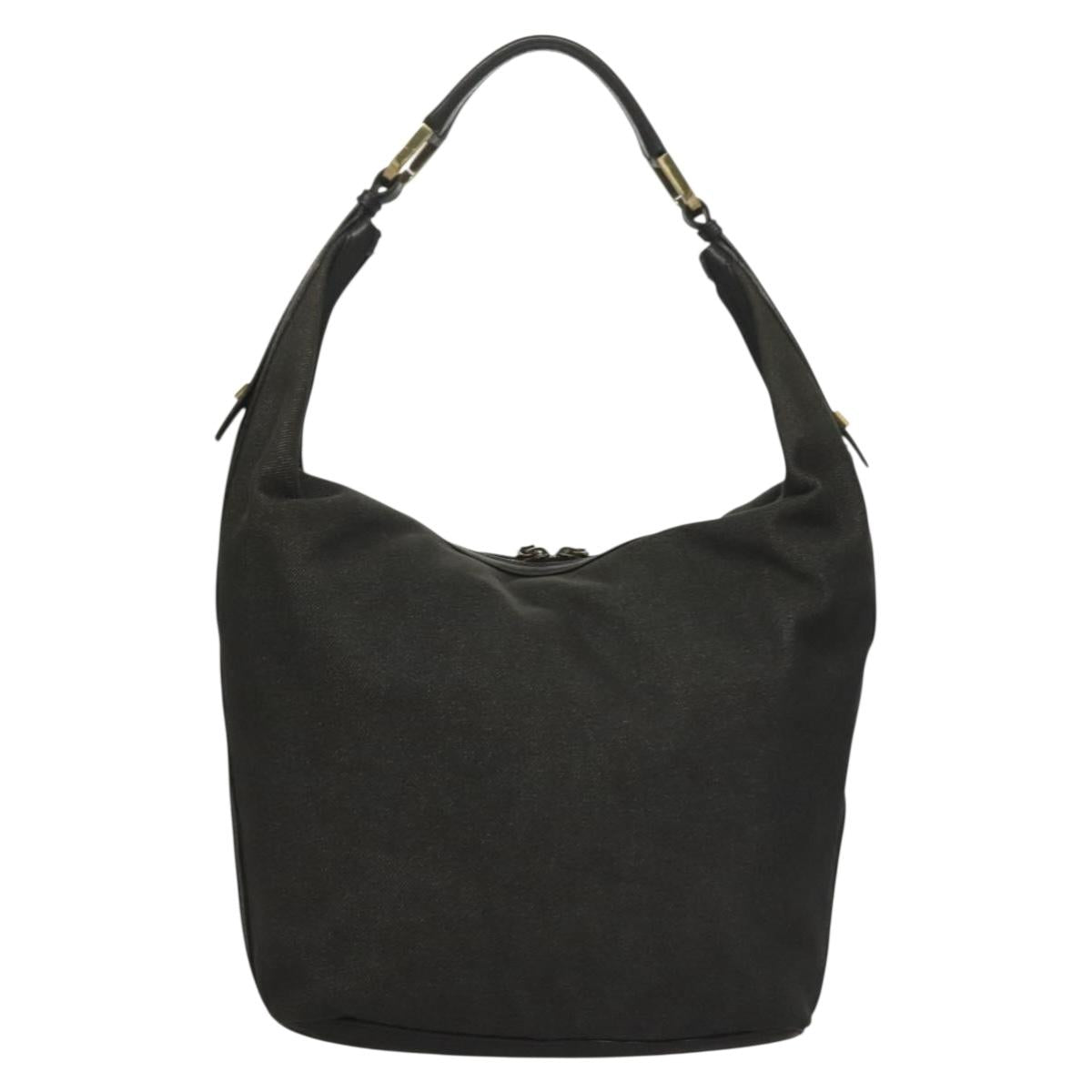 GUCCI Web Sherry Line Shoulder Bag Denim Black Gold 73884 Auth bs27901