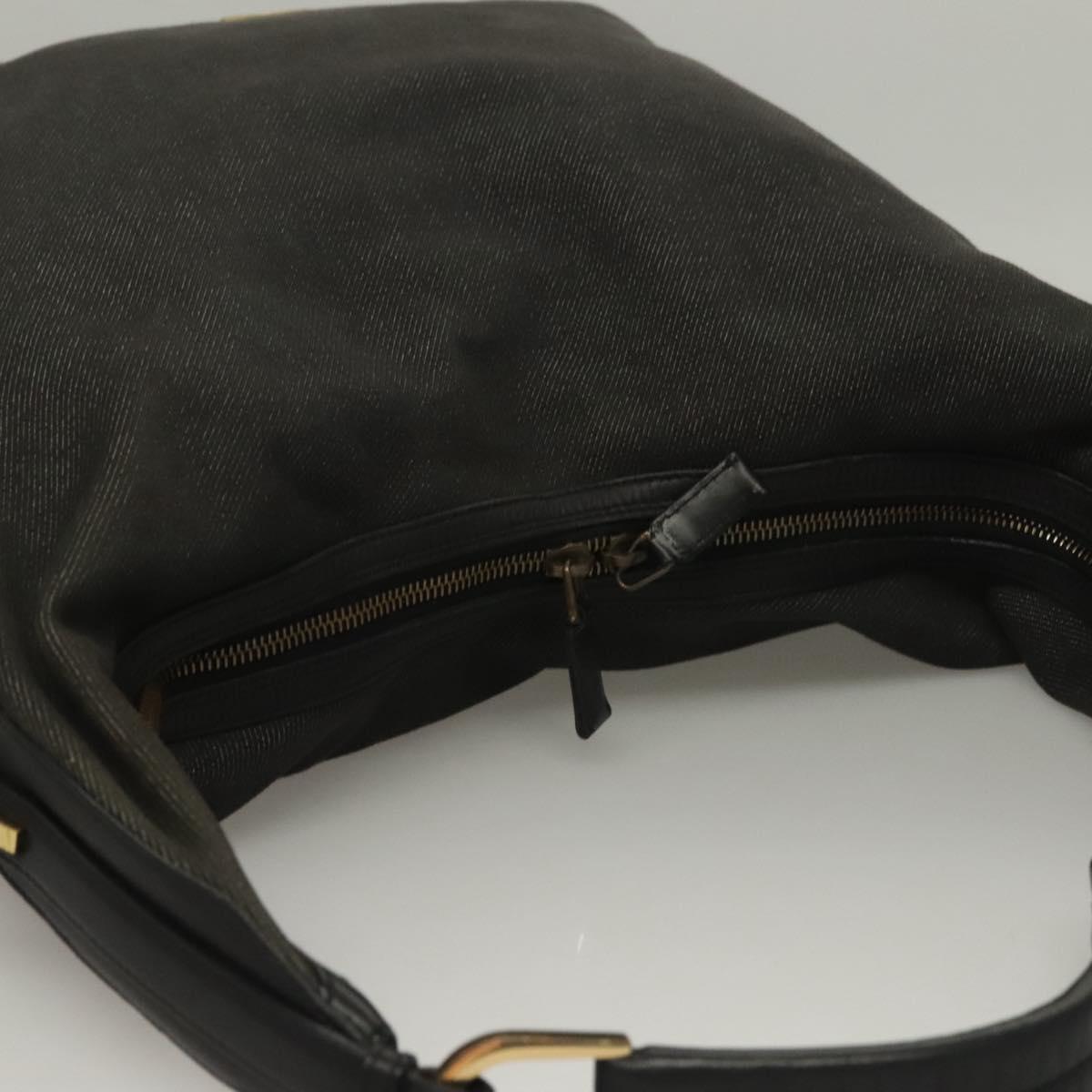 GUCCI Web Sherry Line Shoulder Bag Denim Black Gold 73884 Auth bs27901