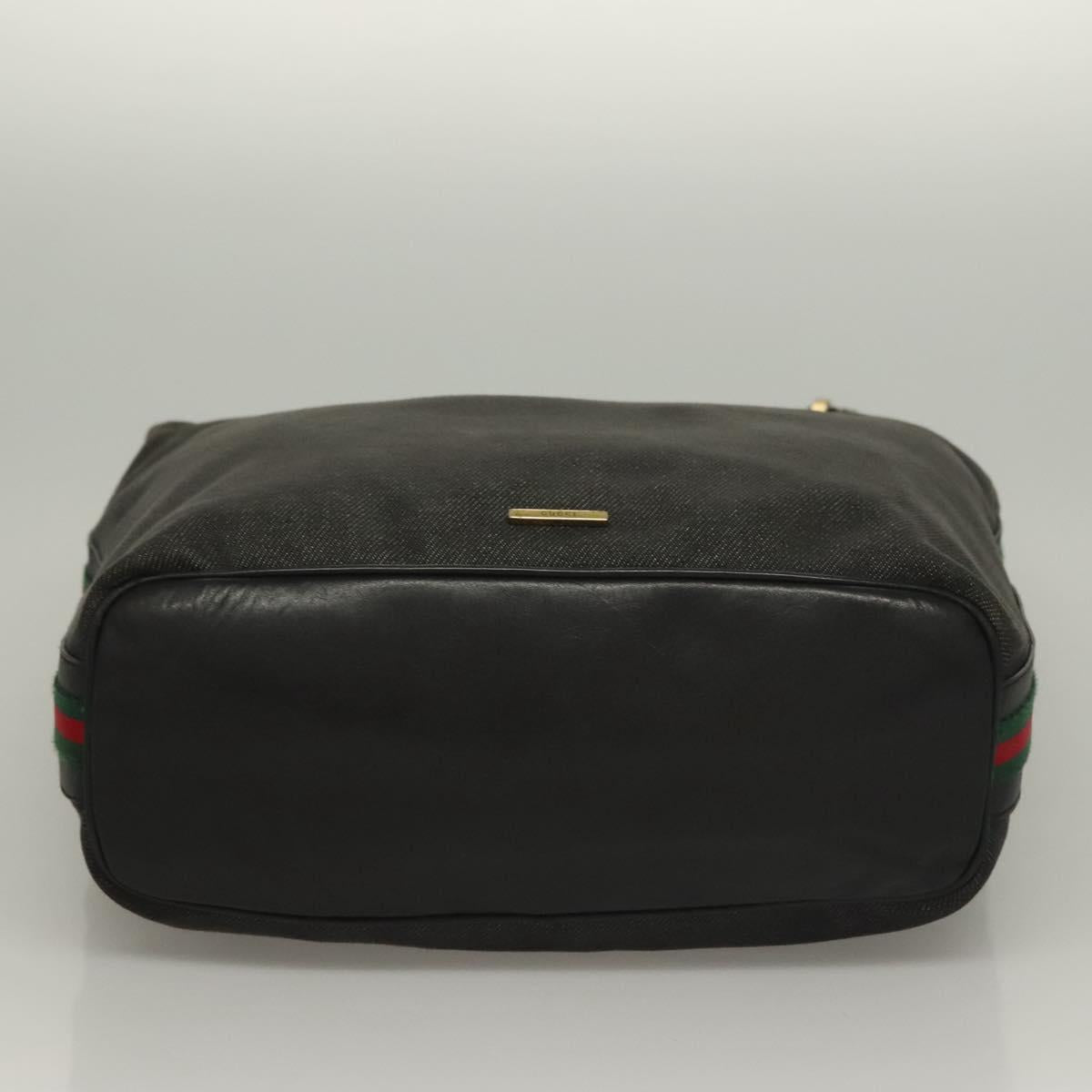 GUCCI Web Sherry Line Shoulder Bag Denim Black Gold 73884 Auth bs27901