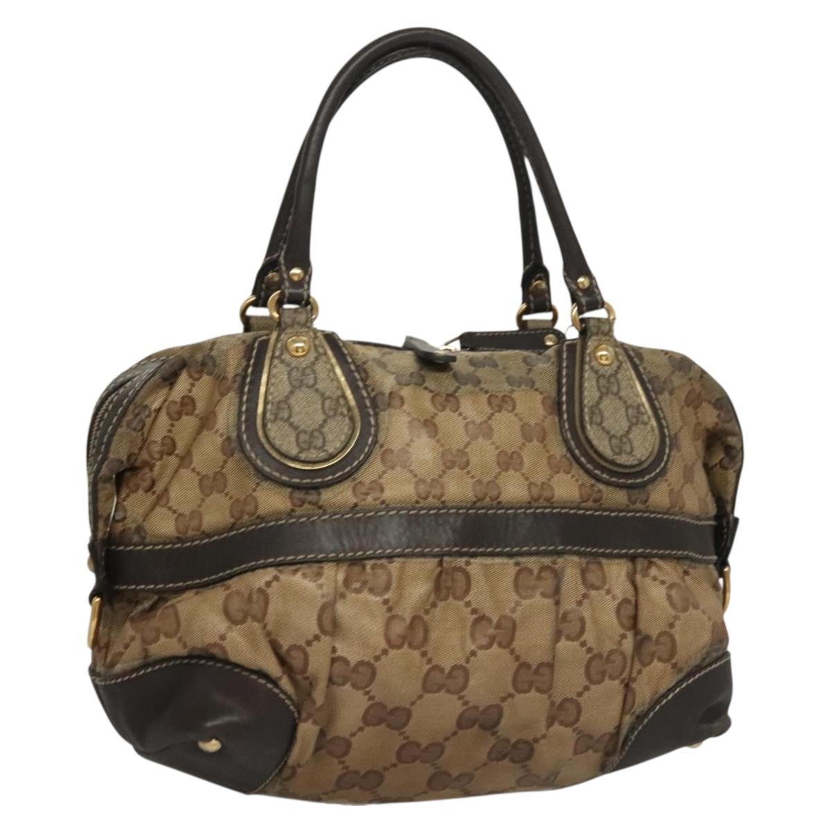 GUCCI GG Crystal Hand Bag Coated Canvas Beige Gold 223962 Auth bs27902