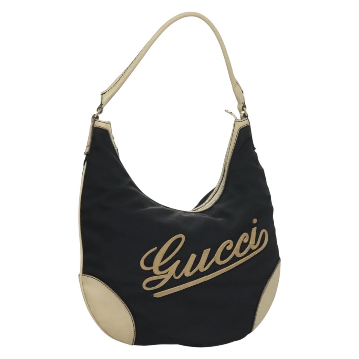 GUCCI Shoulder Bag Nylon Leather Navy Gold 169974 Auth bs27904