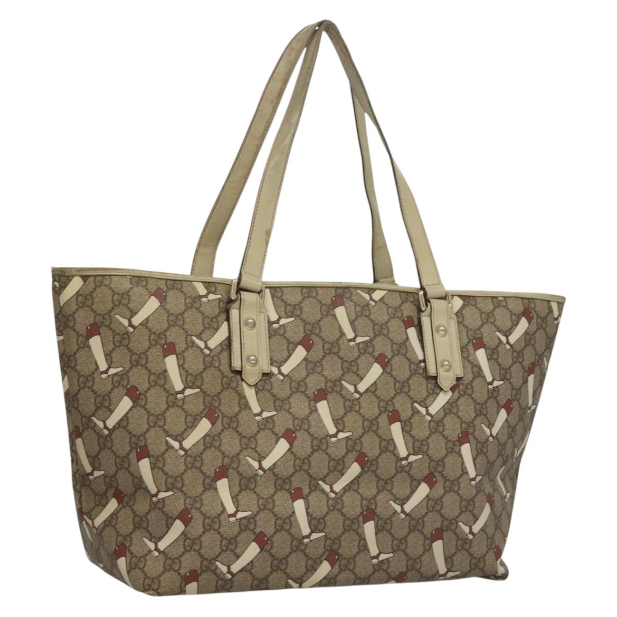 GUCCI GG Supreme Tote Bag PVC Outlet Beige Gold 257248 Auth bs27906