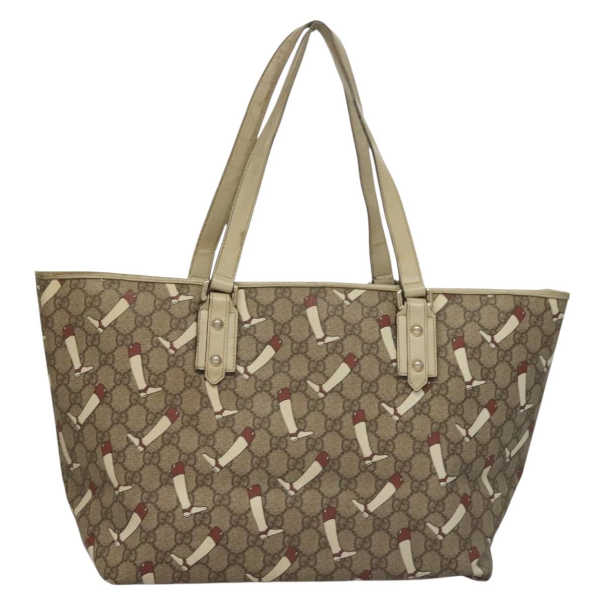 GUCCI GG Supreme Tote Bag PVC Outlet Beige Gold 257248 Auth bs27906