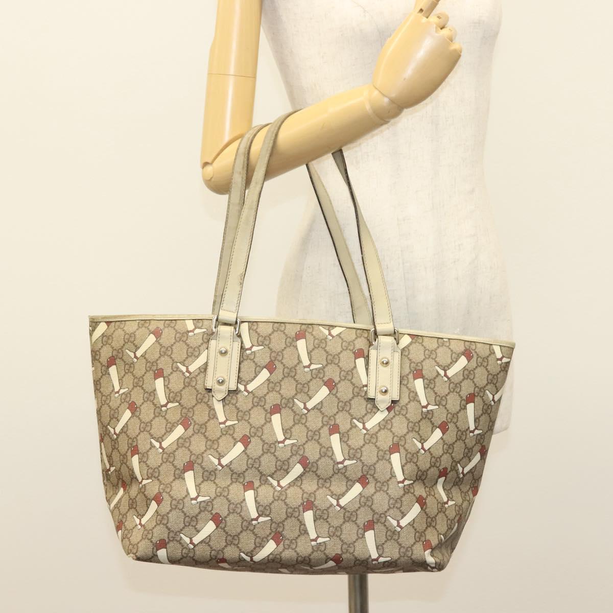 GUCCI GG Supreme Tote Bag PVC Outlet Beige Gold 257248 Auth bs27906