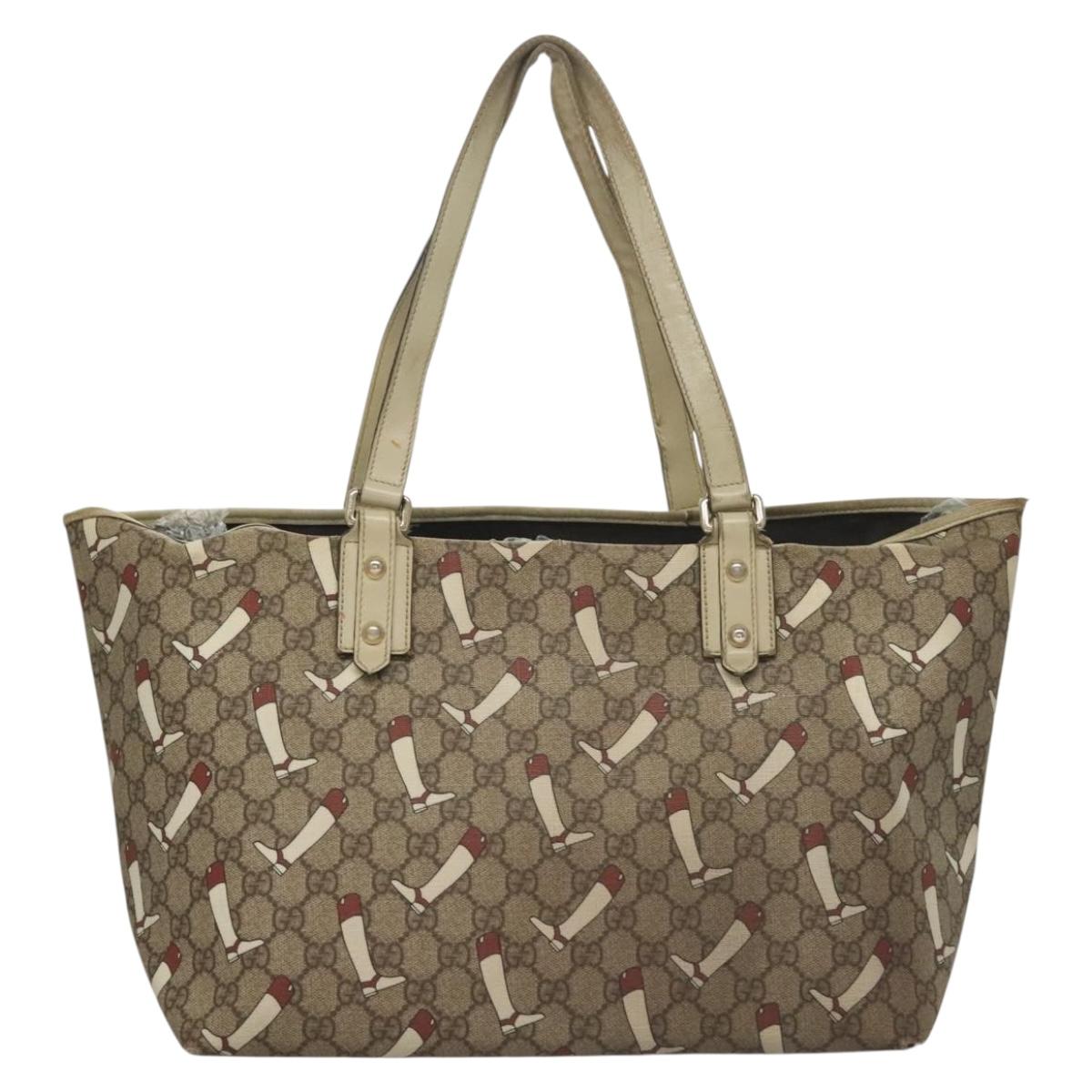 GUCCI GG Supreme Tote Bag PVC Outlet Beige Gold 257248 Auth bs27906