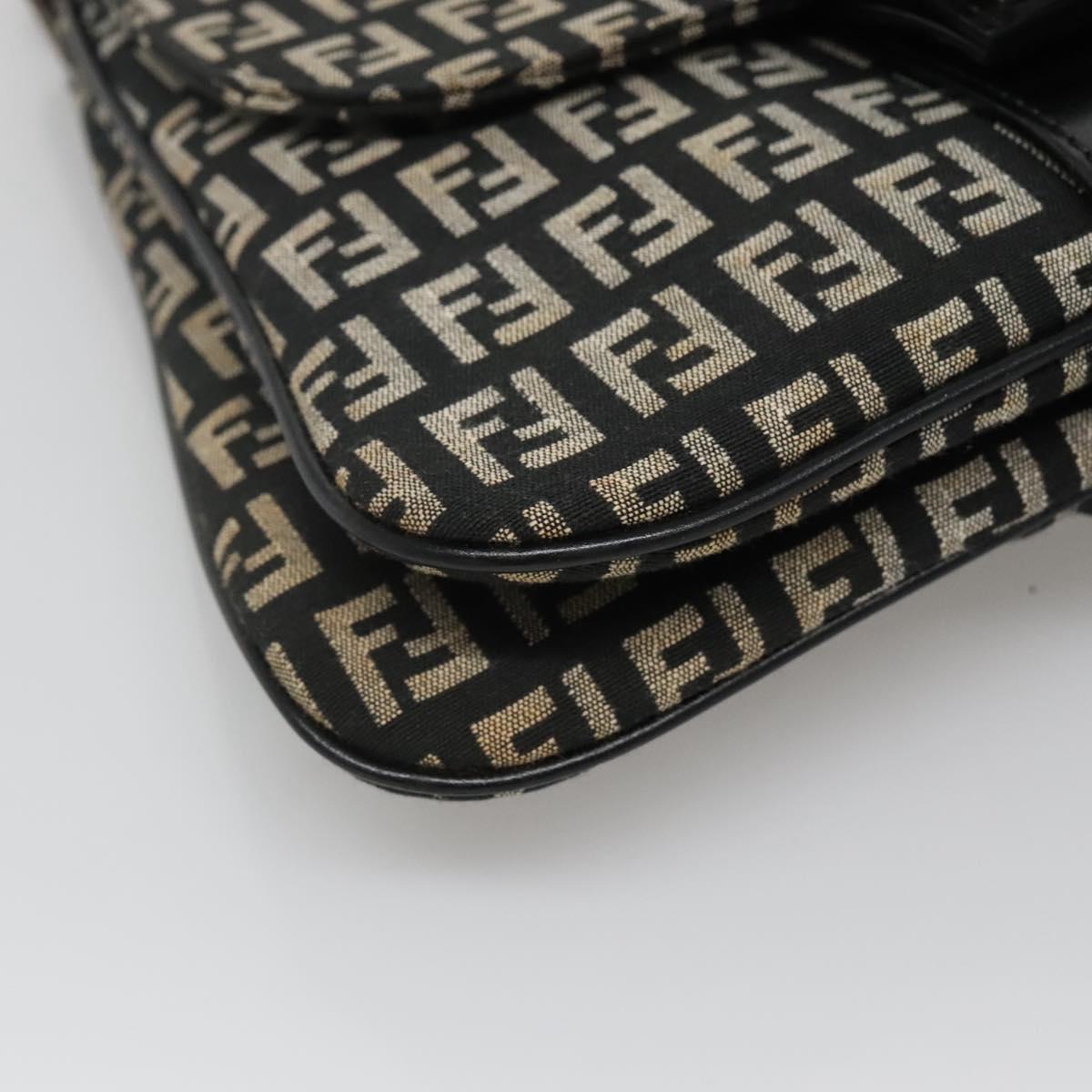 FENDI Zucchino Canvas Shoulder Bag Black Silver Auth bs27912