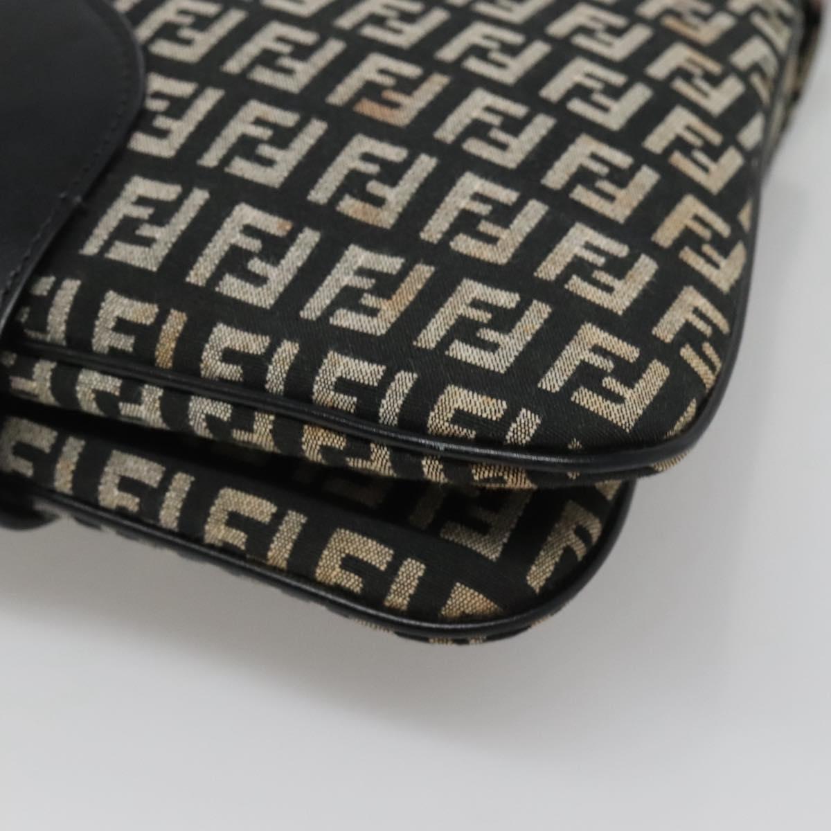FENDI Zucchino Canvas Shoulder Bag Black Silver Auth bs27912