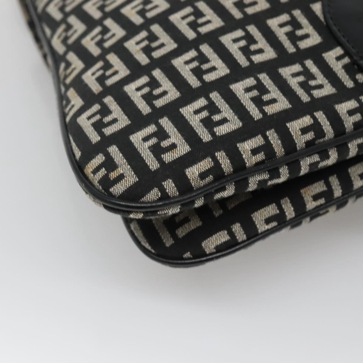 FENDI Zucchino Canvas Shoulder Bag Black Silver Auth bs27912