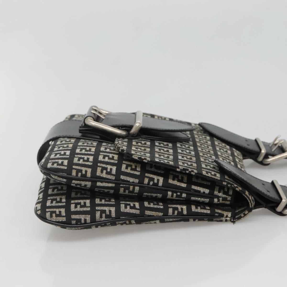 FENDI Zucchino Canvas Shoulder Bag Black Silver Auth bs27912