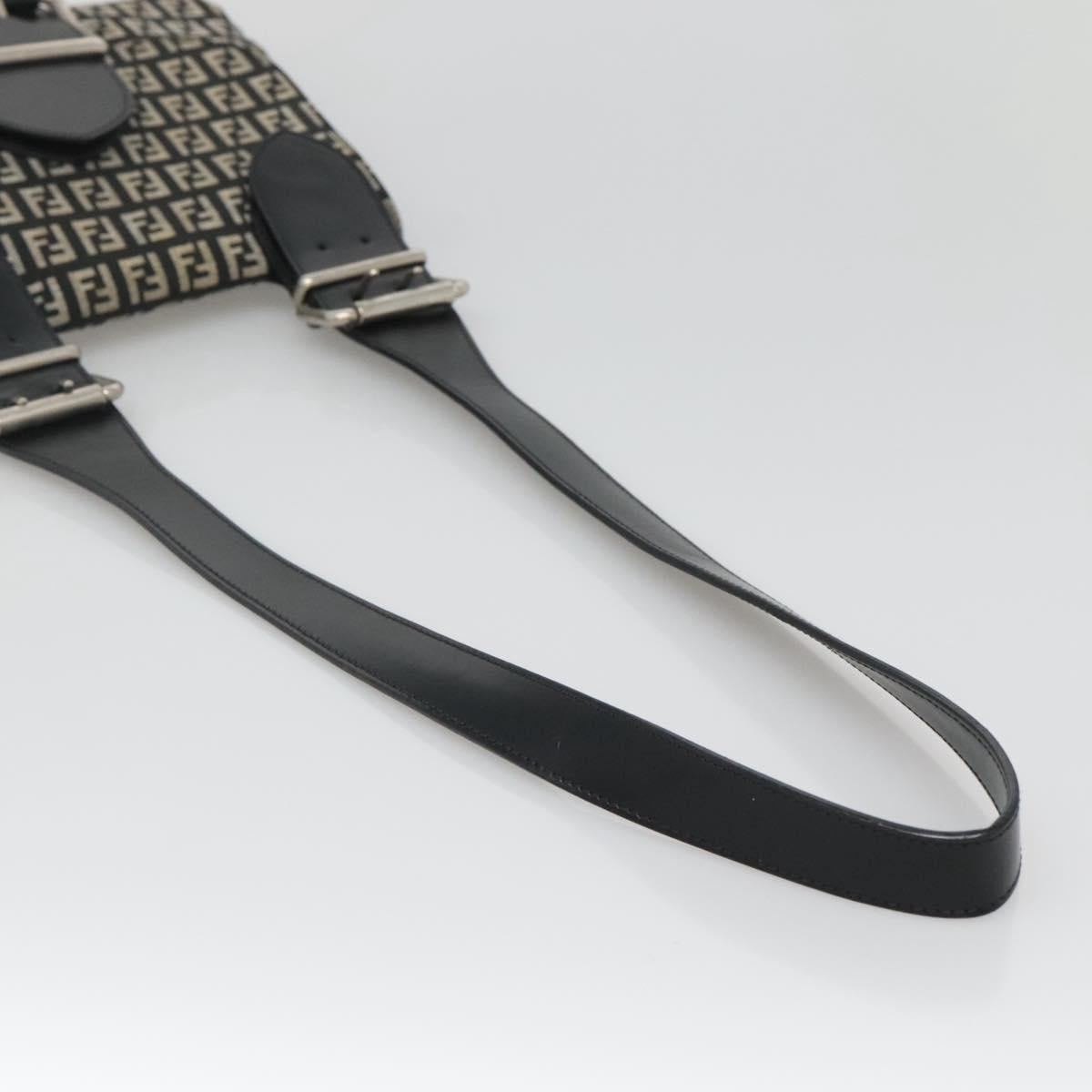 FENDI Zucchino Canvas Shoulder Bag Black Silver Auth bs27912