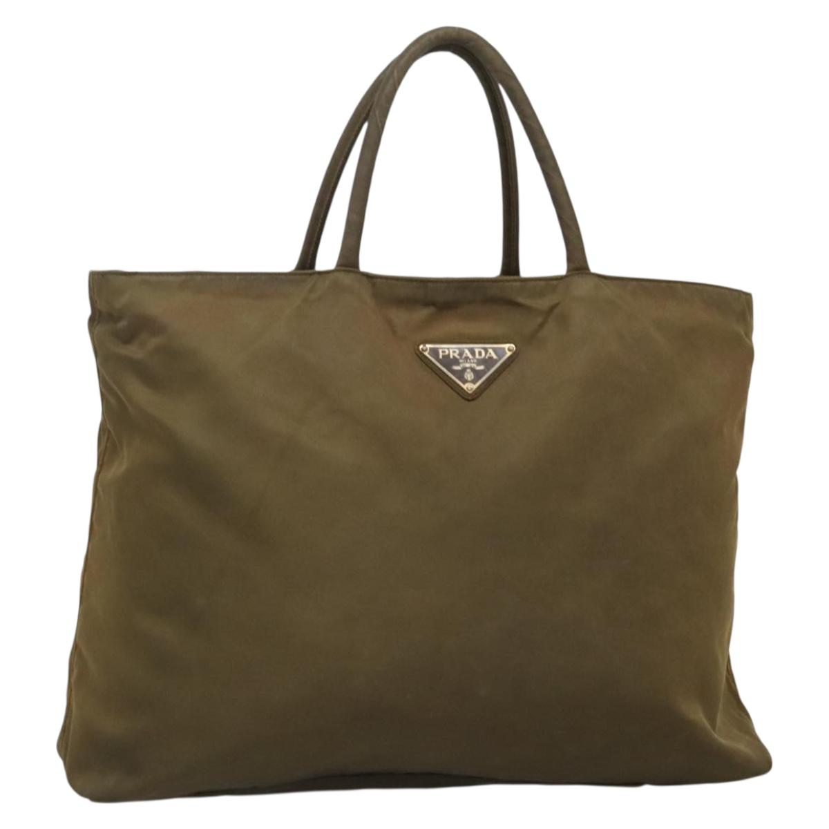 PRADA Hand Bag Nylon Brown Silver Auth bs27924