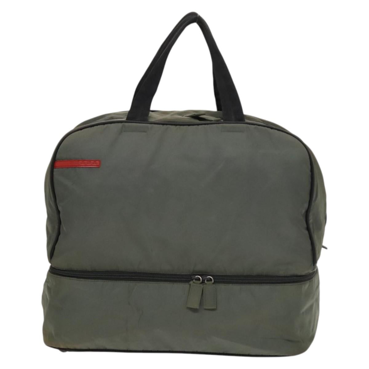 PRADA Sports Boston Bag Nylon Gray Silver Auth bs27925