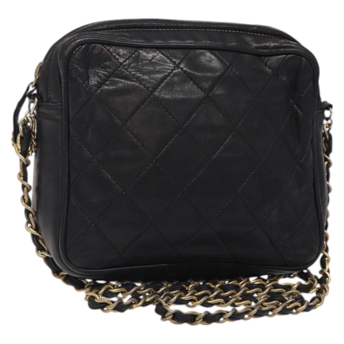 CHANEL Matelasse Chain Shoulder Bag Lamb Skin Black Gold CC Auth bs27944