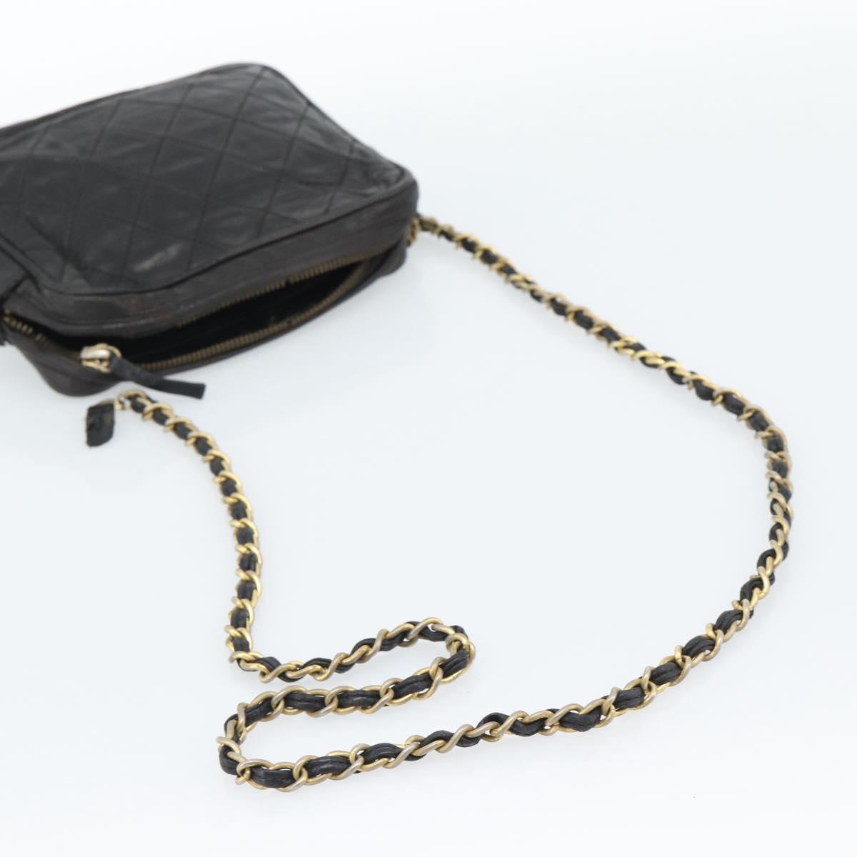 CHANEL Matelasse Chain Shoulder Bag Lamb Skin Black Gold CC Auth bs27944