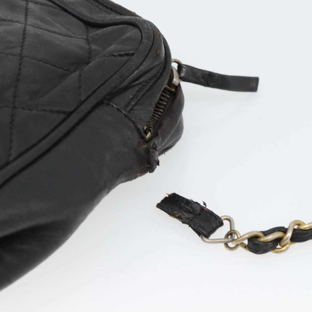 CHANEL Matelasse Chain Shoulder Bag Lamb Skin Black Gold CC Auth bs27944