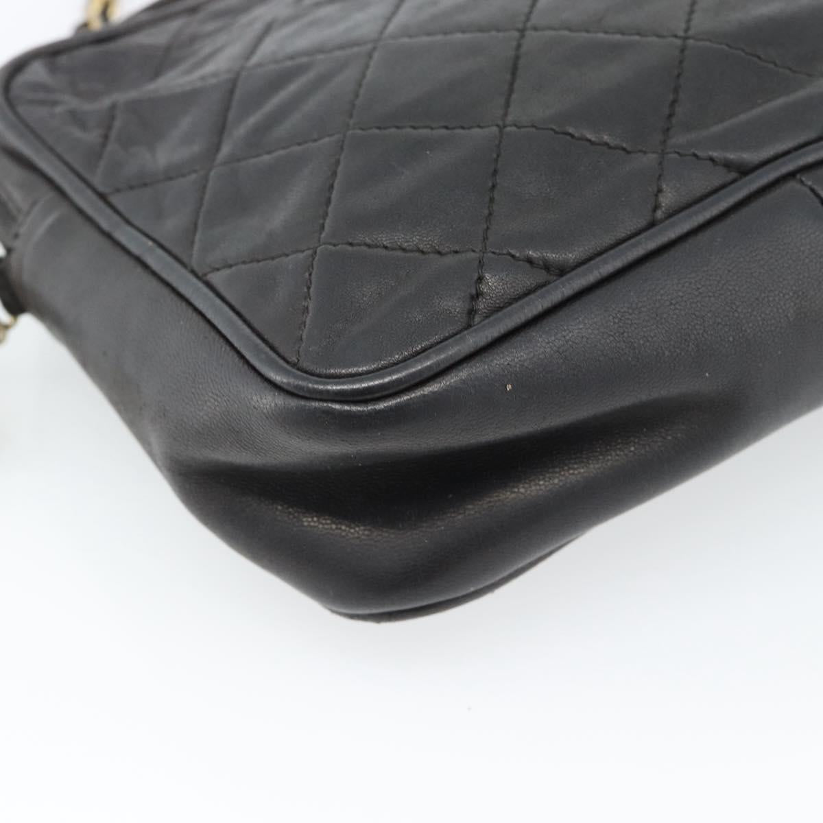 CHANEL Matelasse Chain Shoulder Bag Lamb Skin Black Gold CC Auth bs27944