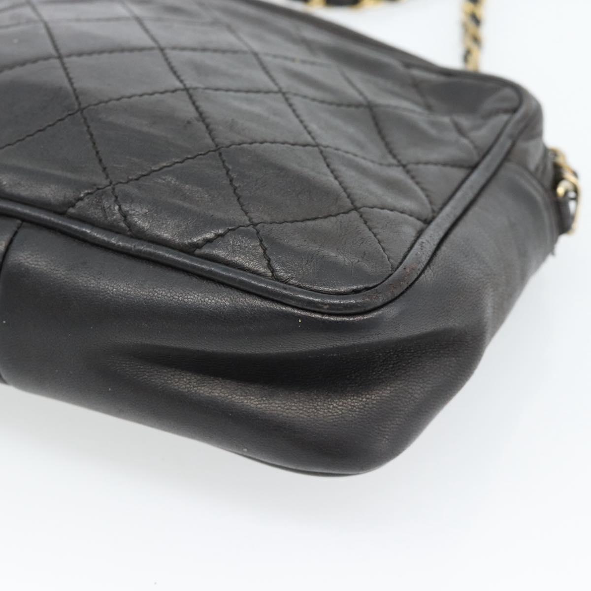 CHANEL Matelasse Chain Shoulder Bag Lamb Skin Black Gold CC Auth bs27944