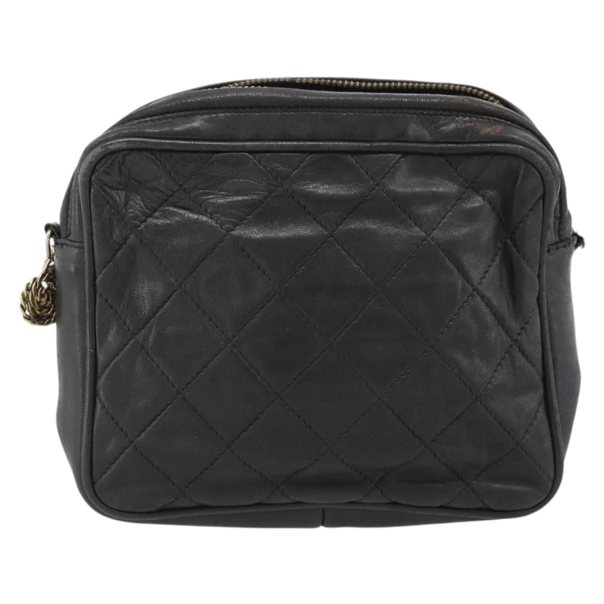 CHANEL Matelasse Chain Shoulder Bag Lamb Skin Black Gold CC Auth bs27944