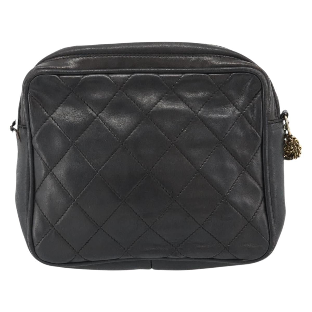 CHANEL Matelasse Chain Shoulder Bag Lamb Skin Black Gold CC Auth bs27944