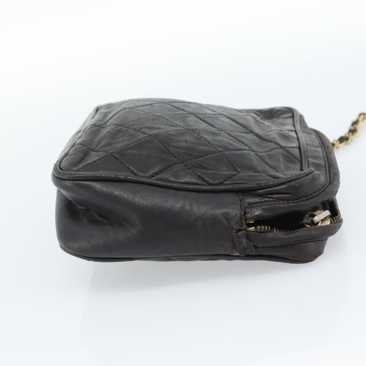 CHANEL Matelasse Chain Shoulder Bag Lamb Skin Black Gold CC Auth bs27944